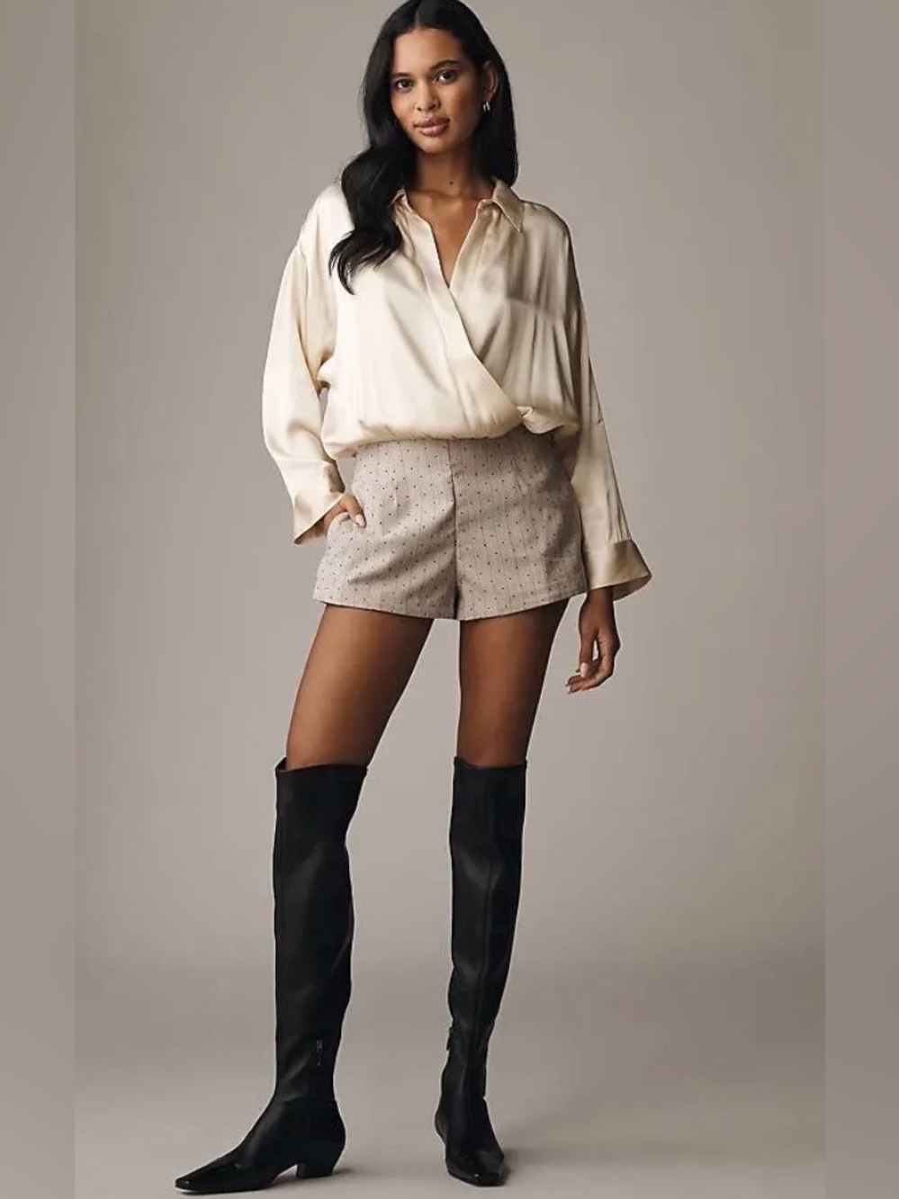 Anthropologie Maeve Long-Sleeve Satin Twofer Romper Small NWT